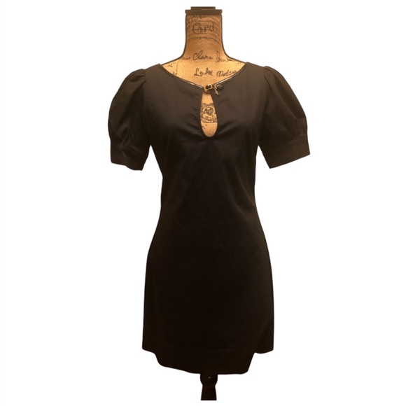 LaRok Dresses & Skirts - LaRok Vintage Exaggeration Puff Sleeve Keyhole Black Mini Dress